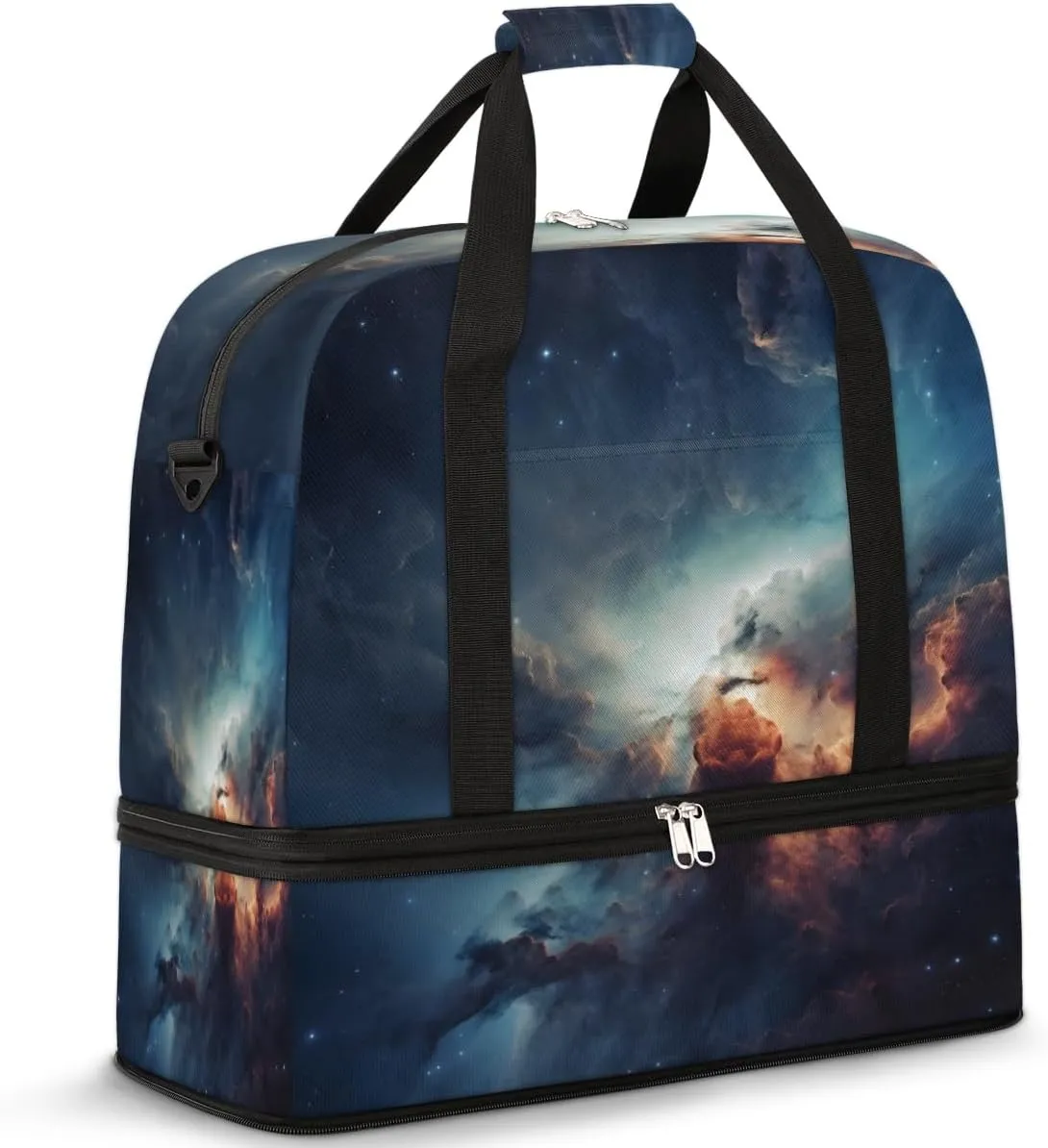 Travel Duffel Bag Outer Space Nebula Sport Gym Bag for Woman Man,Waterproof Foldable Weekend Overnight Bag for Yoga Workout Training with Shoe Compartment