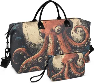 Travel Duffel Bag Sea Monster Full Moon Gym Bag Sports Tote Bag with Multiple Interior Pockets Shoulder Weekender Bag for Women Men with Toiletry Bag 20.5”x 7.9”x 13.8