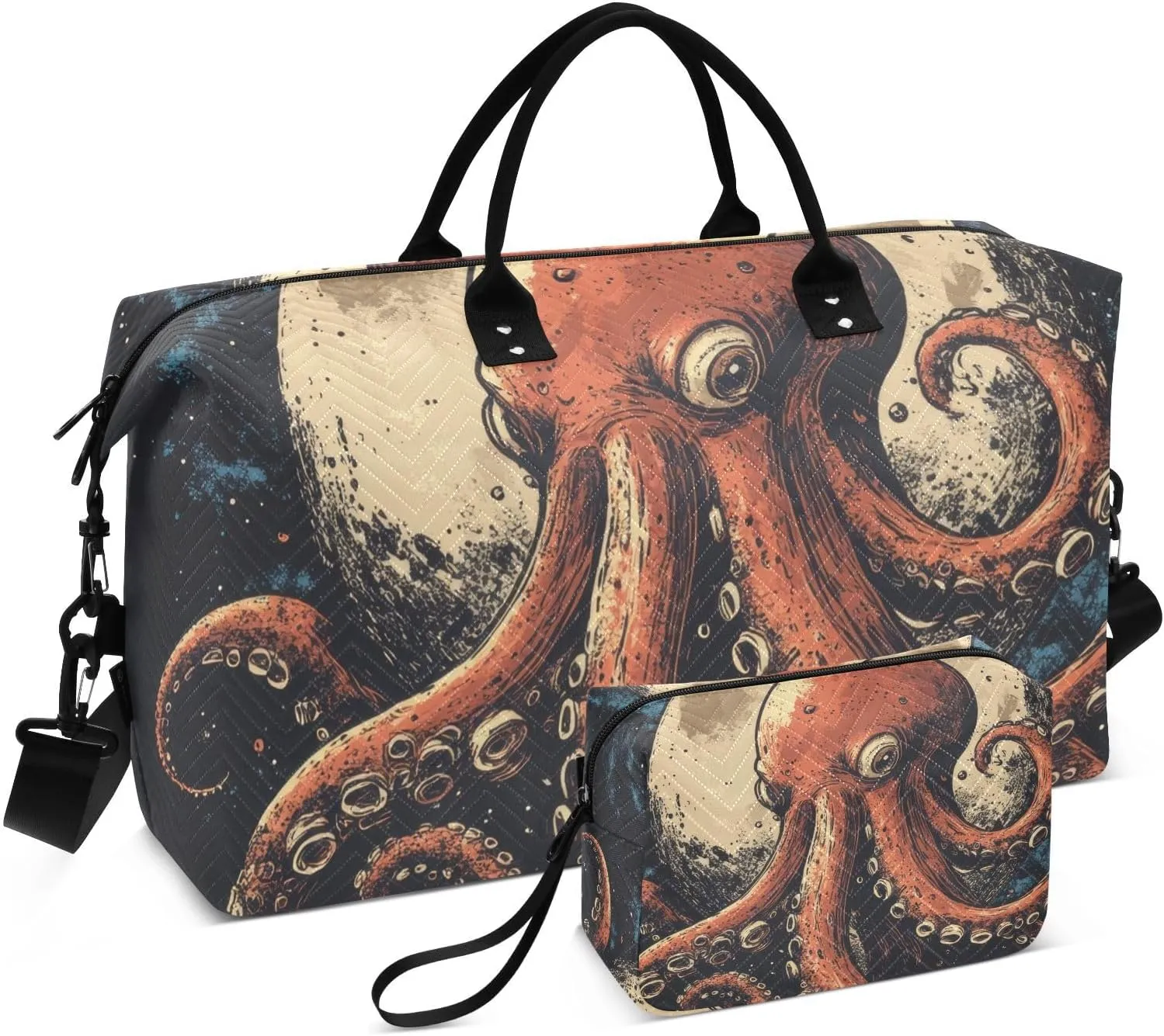 Travel Duffel Bag Sea Monster Full Moon Gym Bag Sports Tote Bag with Multiple Interior Pockets Shoulder Weekender Bag for Women Men with Toiletry Bag 20.5”x 7.9”x 13.8