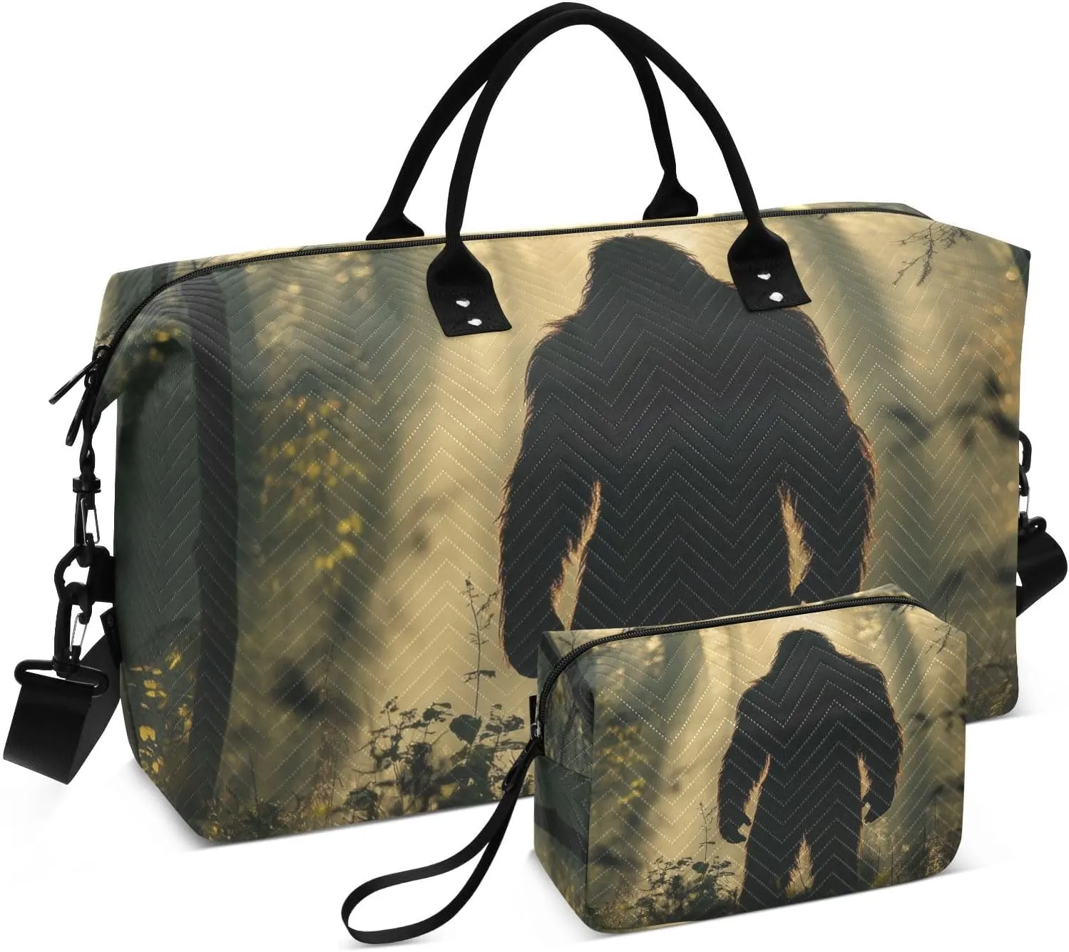 Travel Duffel Bag Tree Sasquatch Sunlight Gym Bag Sports Tote Bag with Multiple Interior Pockets Shoulder Weekender Bag for Women Men with Toiletry Bag 20.5”x 7.9”x 13.8