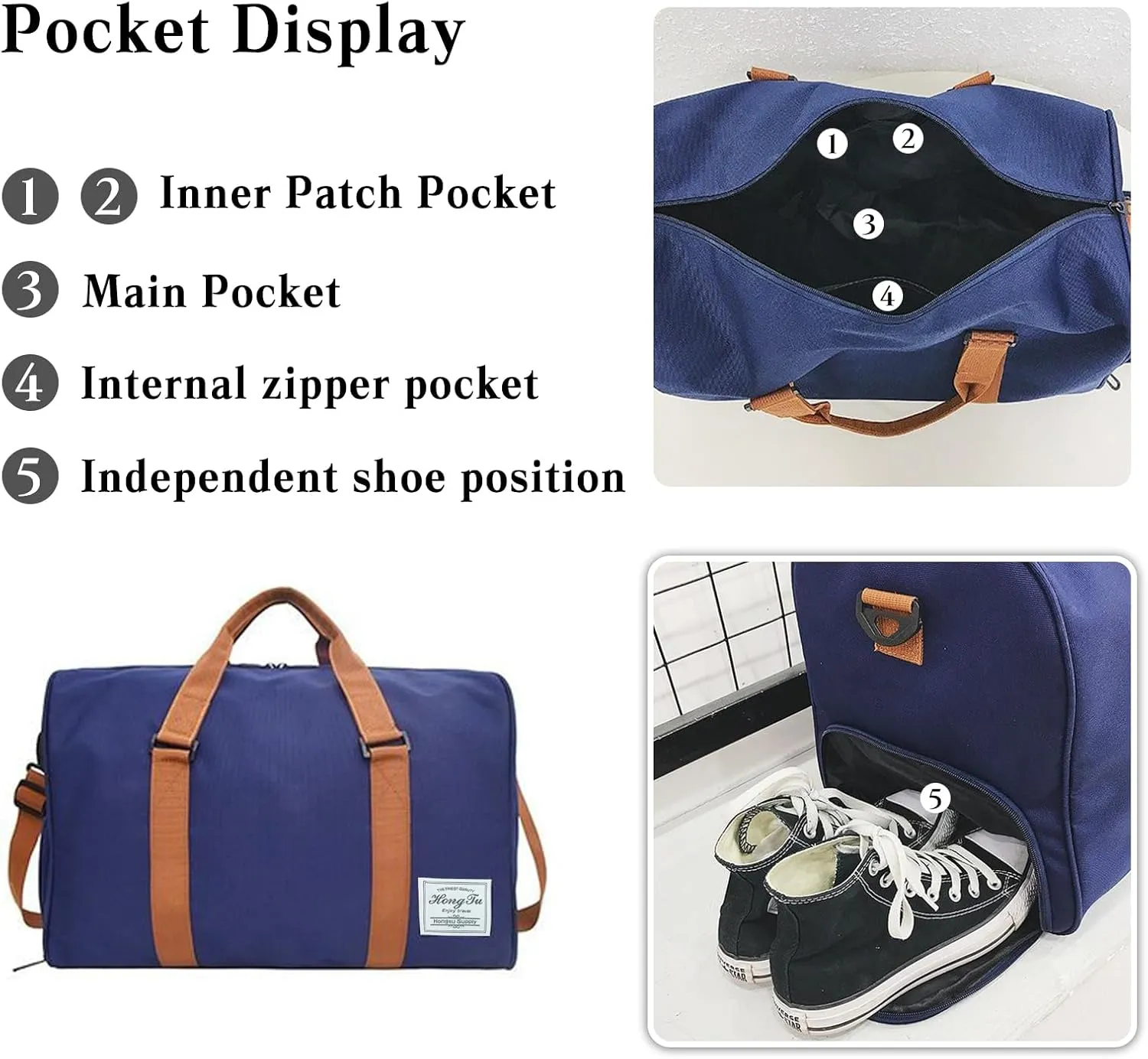 Travel Duffel Bags for Women/Men Sport Duffel Bag Large Gym Tote Bag Weekend Shoulder Bag Overnight Bag Hospital Bag Carry On Luggage with Shoe Compartment for Sport Gym Travel Black