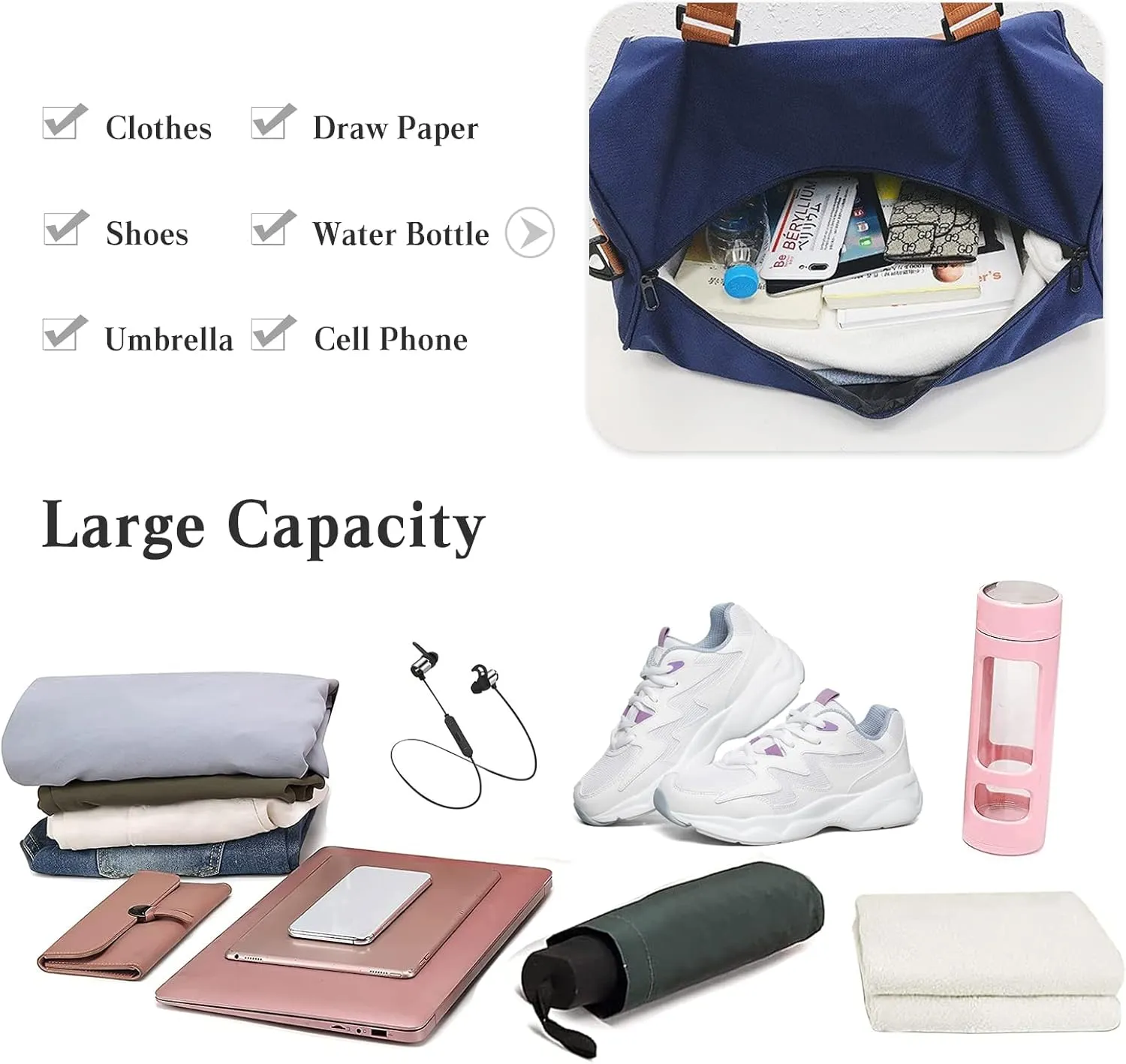 Travel Duffel Bags for Women/Men Sport Duffel Bag Large Gym Tote Bag Weekend Shoulder Bag Overnight Bag Hospital Bag Carry On Luggage with Shoe Compartment for Sport Gym Travel Black