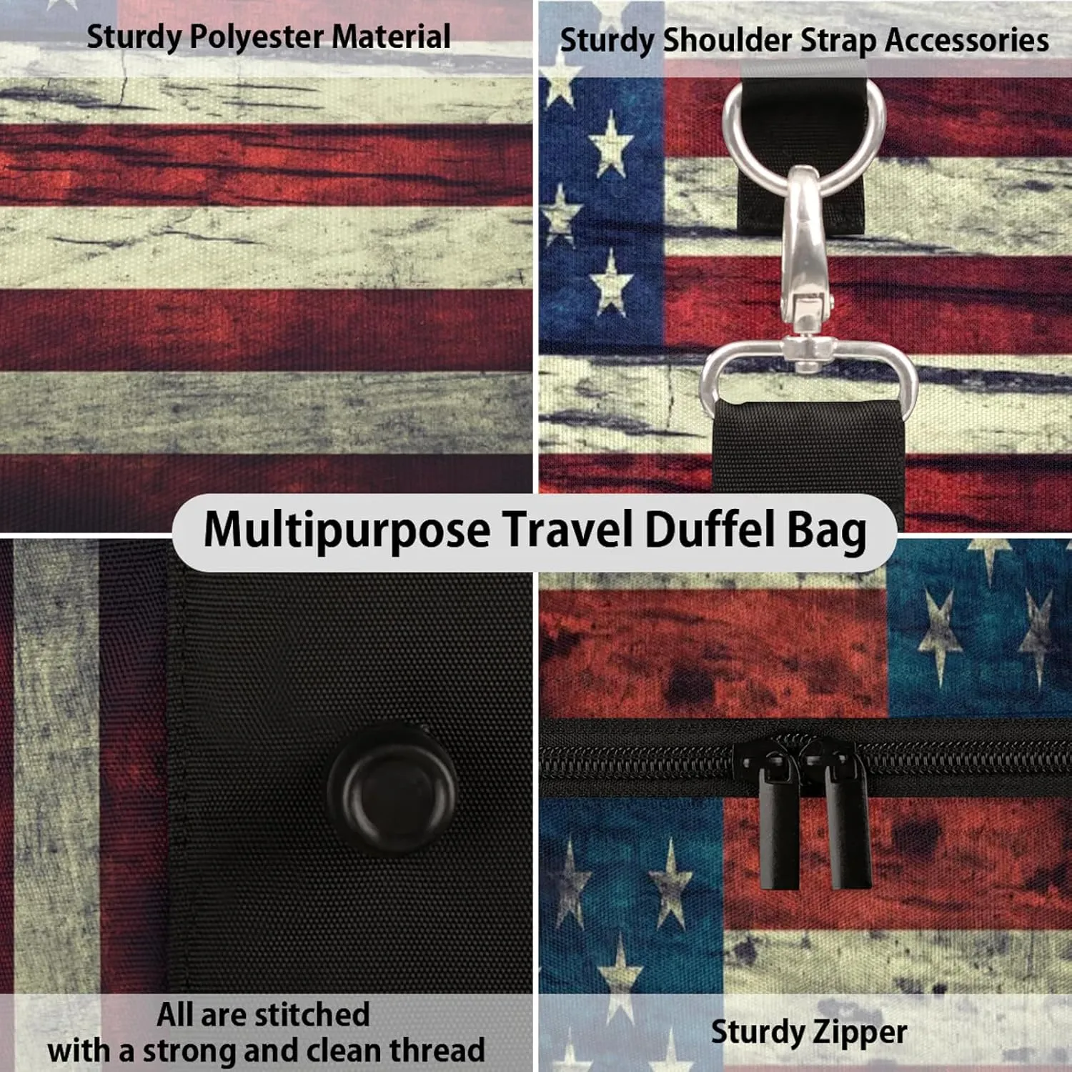 Travel Duffle Bag American Flag Retro Sports Gym Bags for Women Men Weekender Overnight Bags Waterproof Carry On Tote Bag Workout Bag for Dance Swimming Yoga Hospital