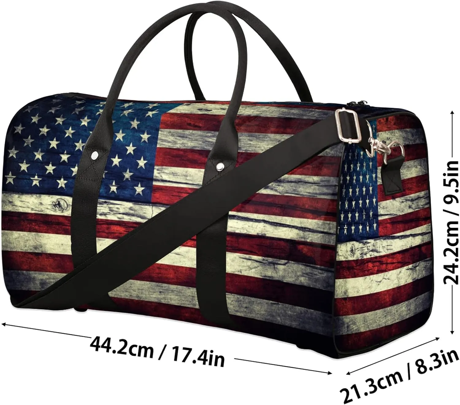 Travel Duffle Bag American Flag Retro Sports Gym Bags for Women Men Weekender Overnight Bags Waterproof Carry On Tote Bag Workout Bag for Dance Swimming Yoga Hospital