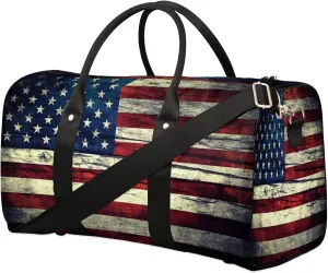 Travel Duffle Bag American Flag Retro Sports Gym Bags for Women Men Weekender Overnight Bags Waterproof Carry On Tote Bag Workout Bag for Dance Swimming Yoga Hospital