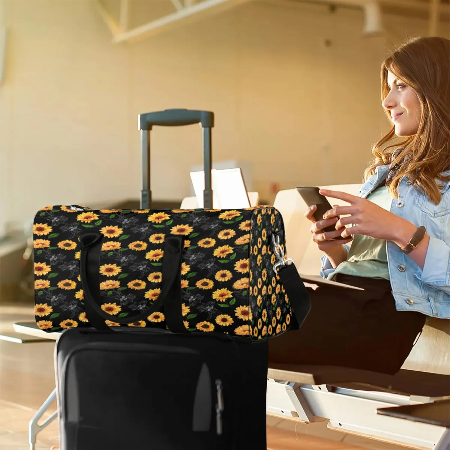 Travel Duffle Bag Flower Sunflower Beautiful Sports Gym Bags for Women Men Weekender Overnight Bags Waterproof Carry On Tote Bag Workout Bag for Dance Swimming Yoga Hospital