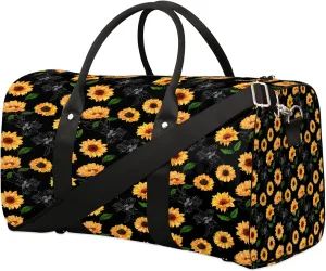 Travel Duffle Bag Flower Sunflower Beautiful Sports Gym Bags for Women Men Weekender Overnight Bags Waterproof Carry On Tote Bag Workout Bag for Dance Swimming Yoga Hospital