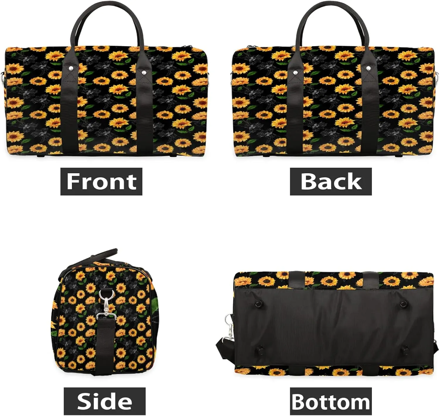 Travel Duffle Bag Flower Sunflower Beautiful Sports Gym Bags for Women Men Weekender Overnight Bags Waterproof Carry On Tote Bag Workout Bag for Dance Swimming Yoga Hospital