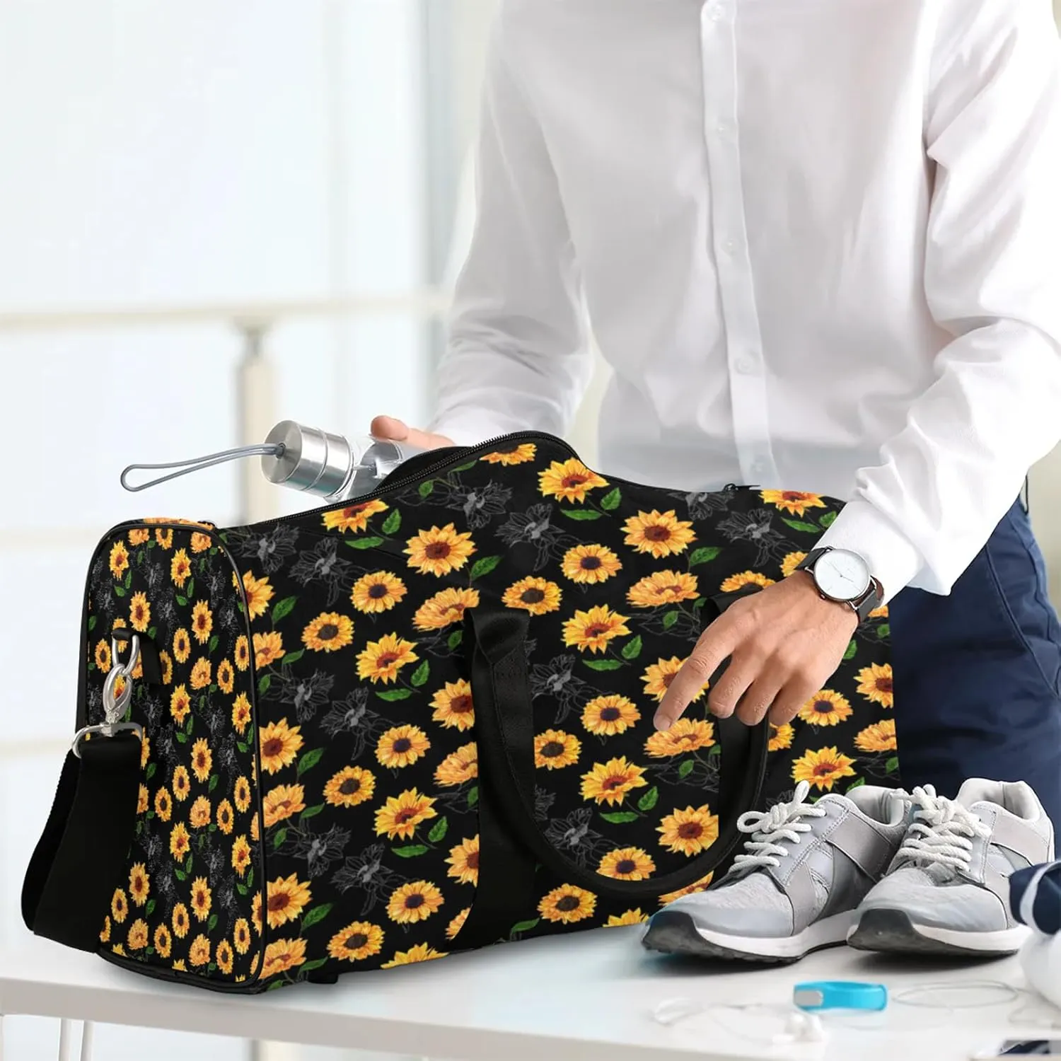 Travel Duffle Bag Flower Sunflower Beautiful Sports Gym Bags for Women Men Weekender Overnight Bags Waterproof Carry On Tote Bag Workout Bag for Dance Swimming Yoga Hospital