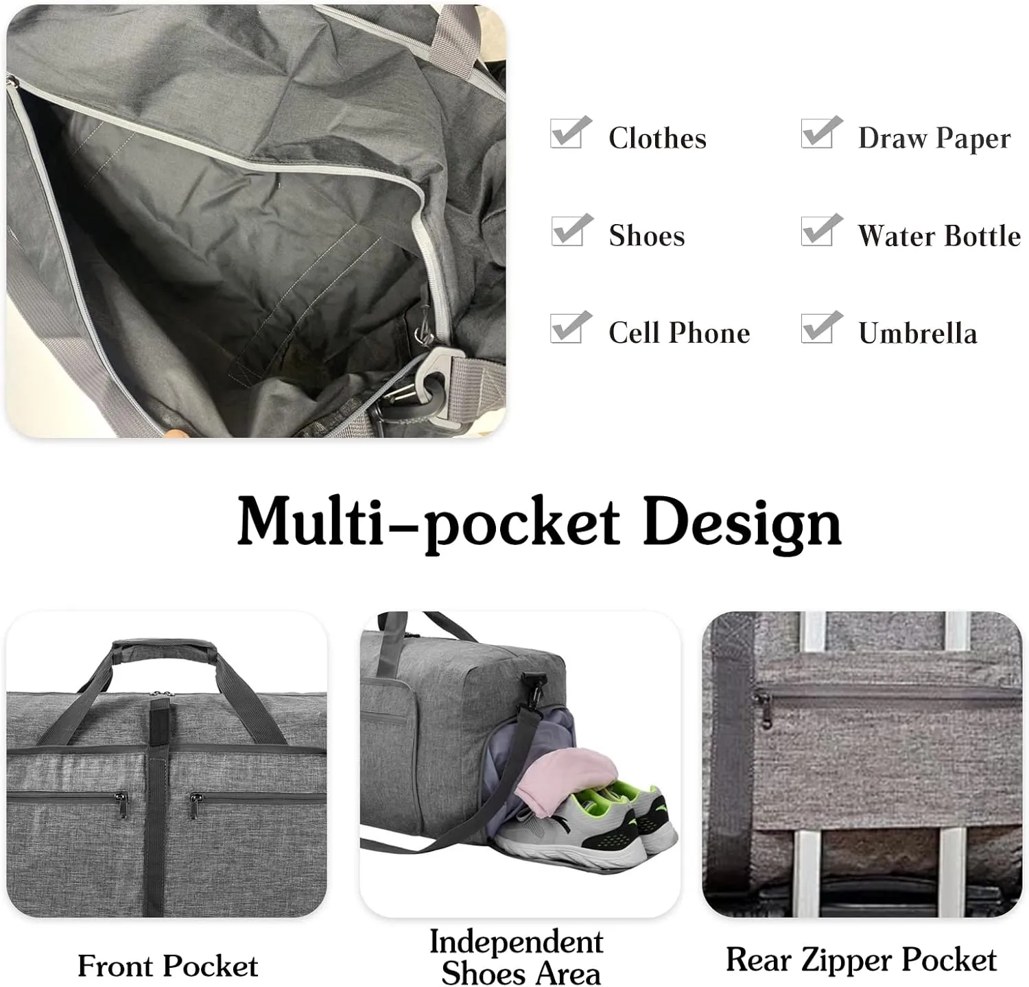 Travel Duffle Bag for Men/Women 115L Foldable Sport Duffel Bag Gym Tote Bag with Shoes Compartment Large Overnight Bag Weekend Shoulder Bag Carry On Luggage Hospital Bag Light Purple