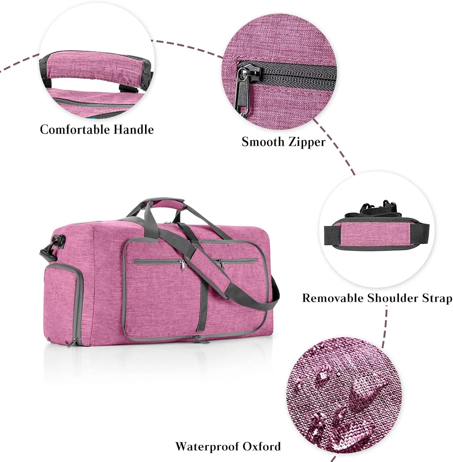 Travel Duffle Bag for Men/Women 115L Foldable Sport Duffel Bag Gym Tote Bag with Shoes Compartment Large Overnight Bag Weekend Shoulder Bag Carry On Luggage Hospital Bag Light Purple