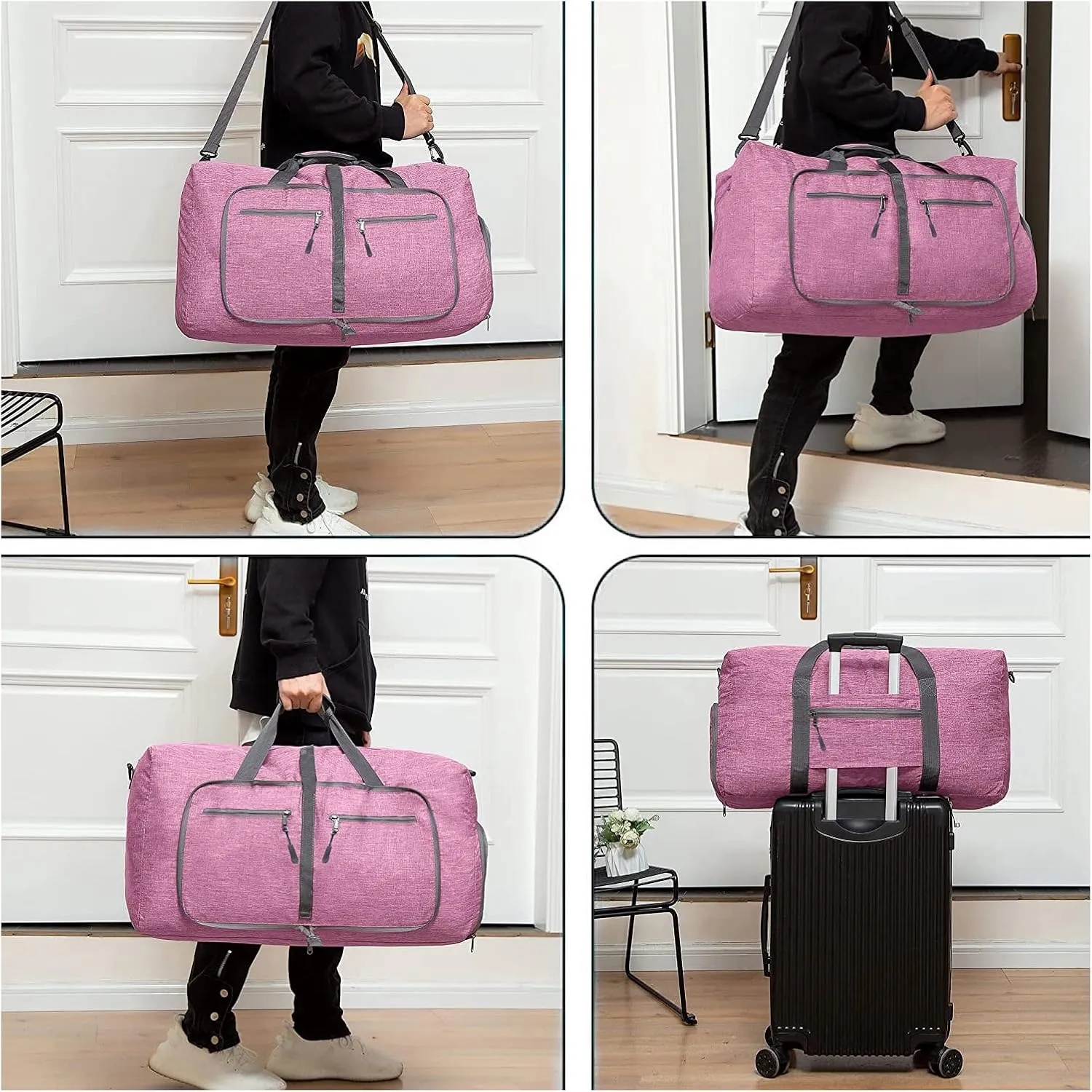Travel Duffle Bag for Men/Women 115L Foldable Sport Duffel Bag Gym Tote Bag with Shoes Compartment Large Overnight Bag Weekend Shoulder Bag Carry On Luggage Hospital Bag Light Purple