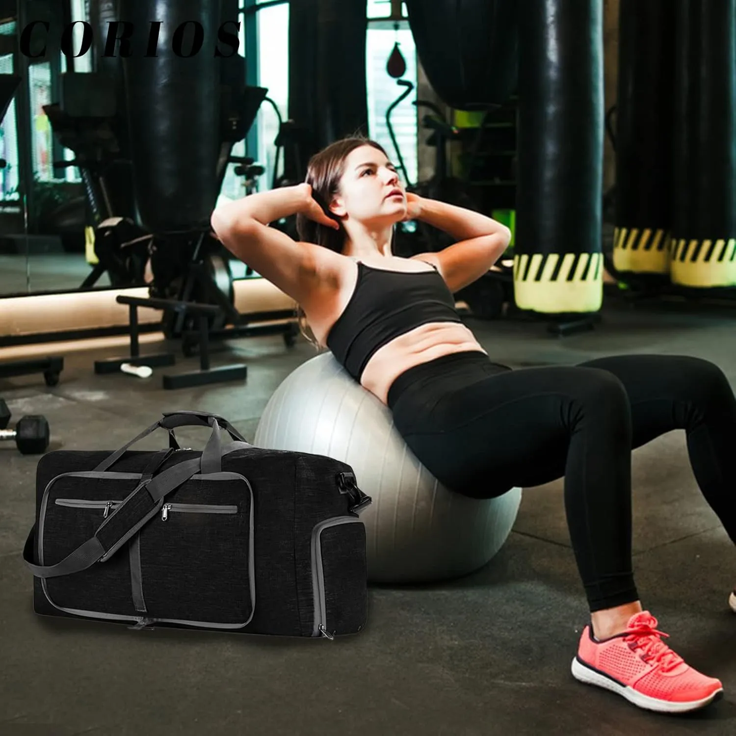 Travel Duffle Bag for Men/Women 115L Foldable Sport Duffel Bag Gym Tote Bag with Shoes Compartment Large Overnight Bag Weekend Shoulder Bag Lightweight Carry On Luggage Hospital Bag Black B