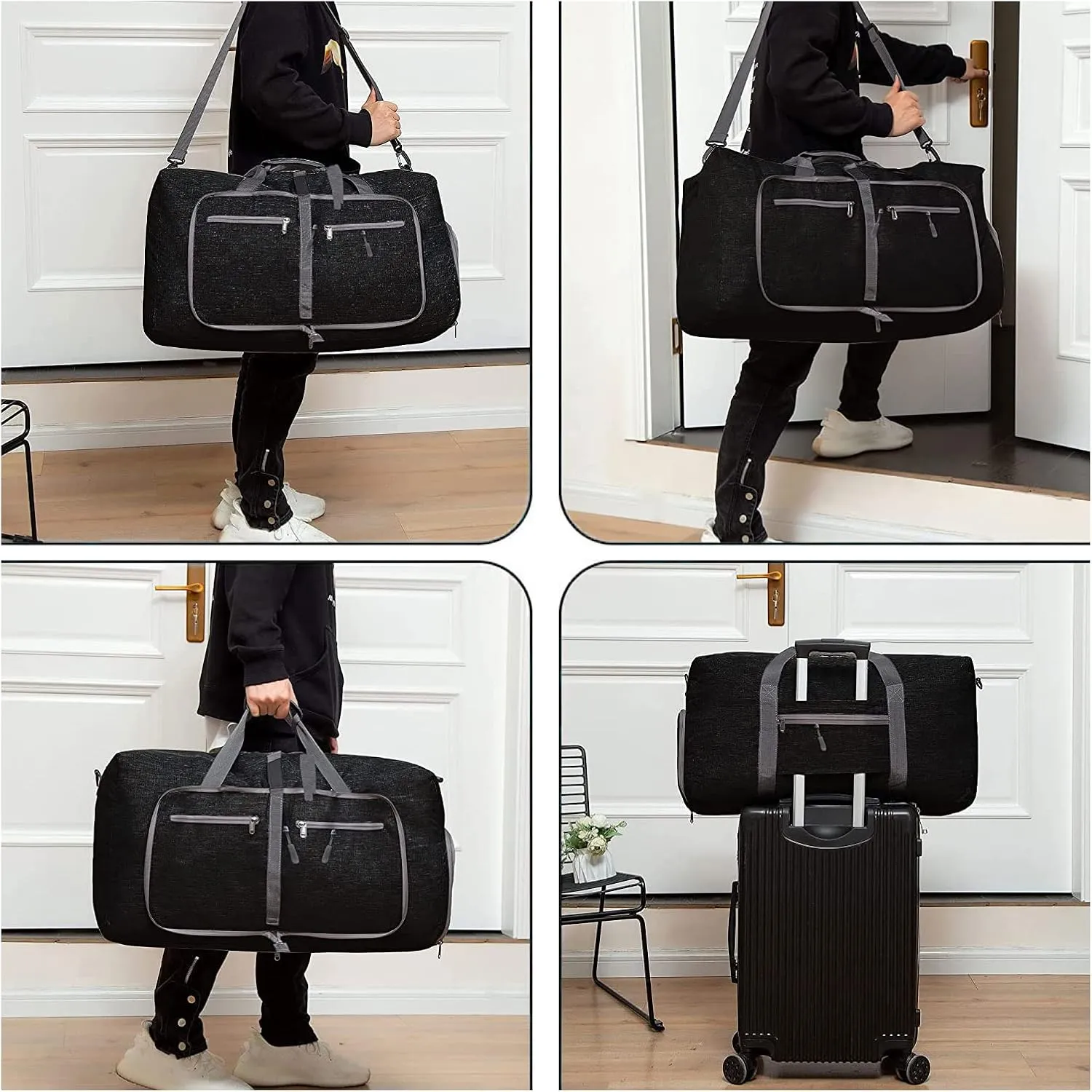 Travel Duffle Bag for Men/Women 115L Foldable Sport Duffel Bag Gym Tote Bag with Shoes Compartment Large Overnight Bag Weekend Shoulder Bag Lightweight Carry On Luggage Hospital Bag Black B