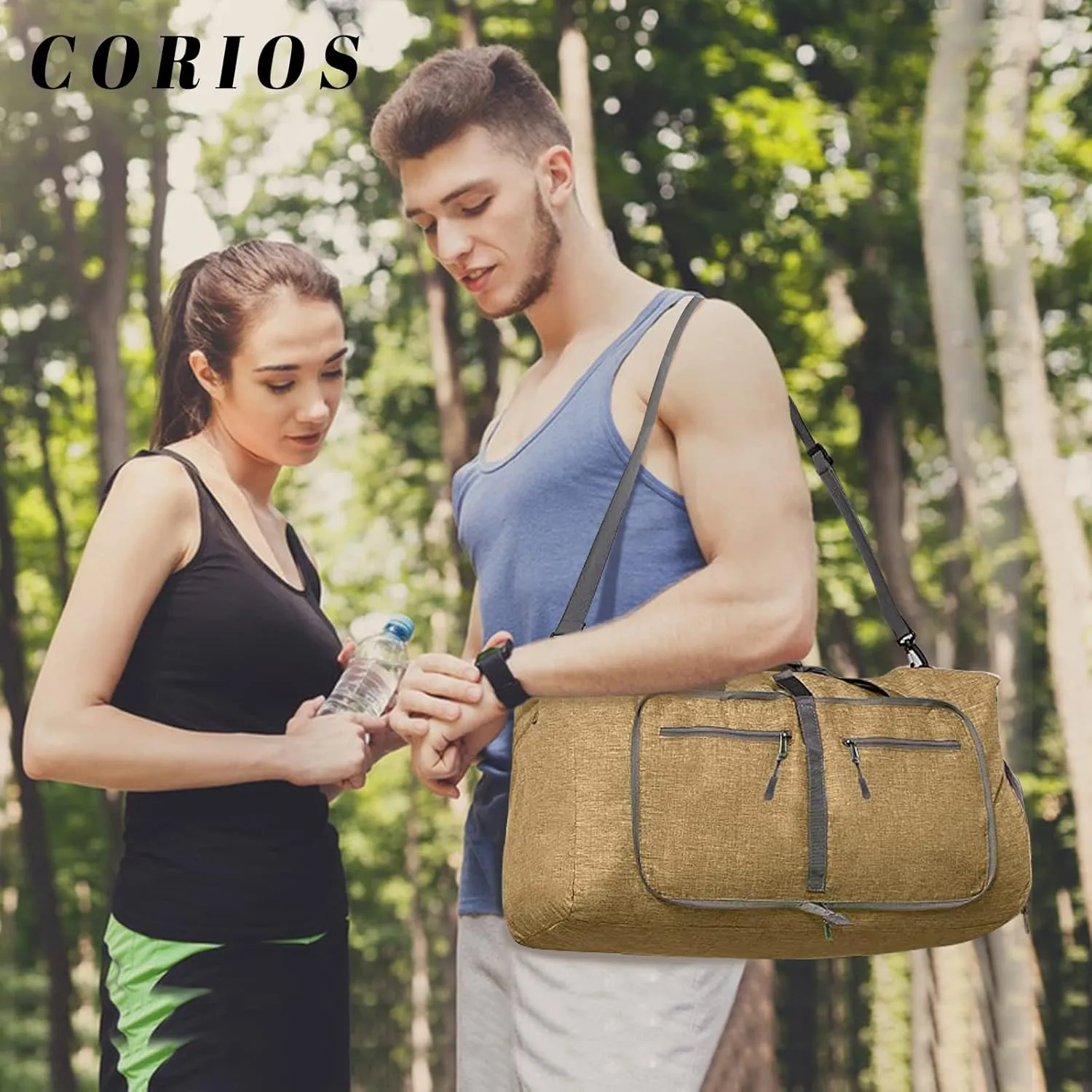 Travel Duffle Bag for Men/Women 65L Foldable Sport Duffel Bag Gym Tote Bag with Shoes Compartment Large Overnight Bag Weekend Shoulder Bag Lightweight Carry On Luggage Hospital Bag Beige