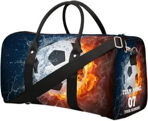 Travel Duffle Bags for Teenage Boys Men, Custom Team Number Soccer Sports Overnight Bags Foldable Gym Bag Personalized Weekender Sleepover Carry On Bag