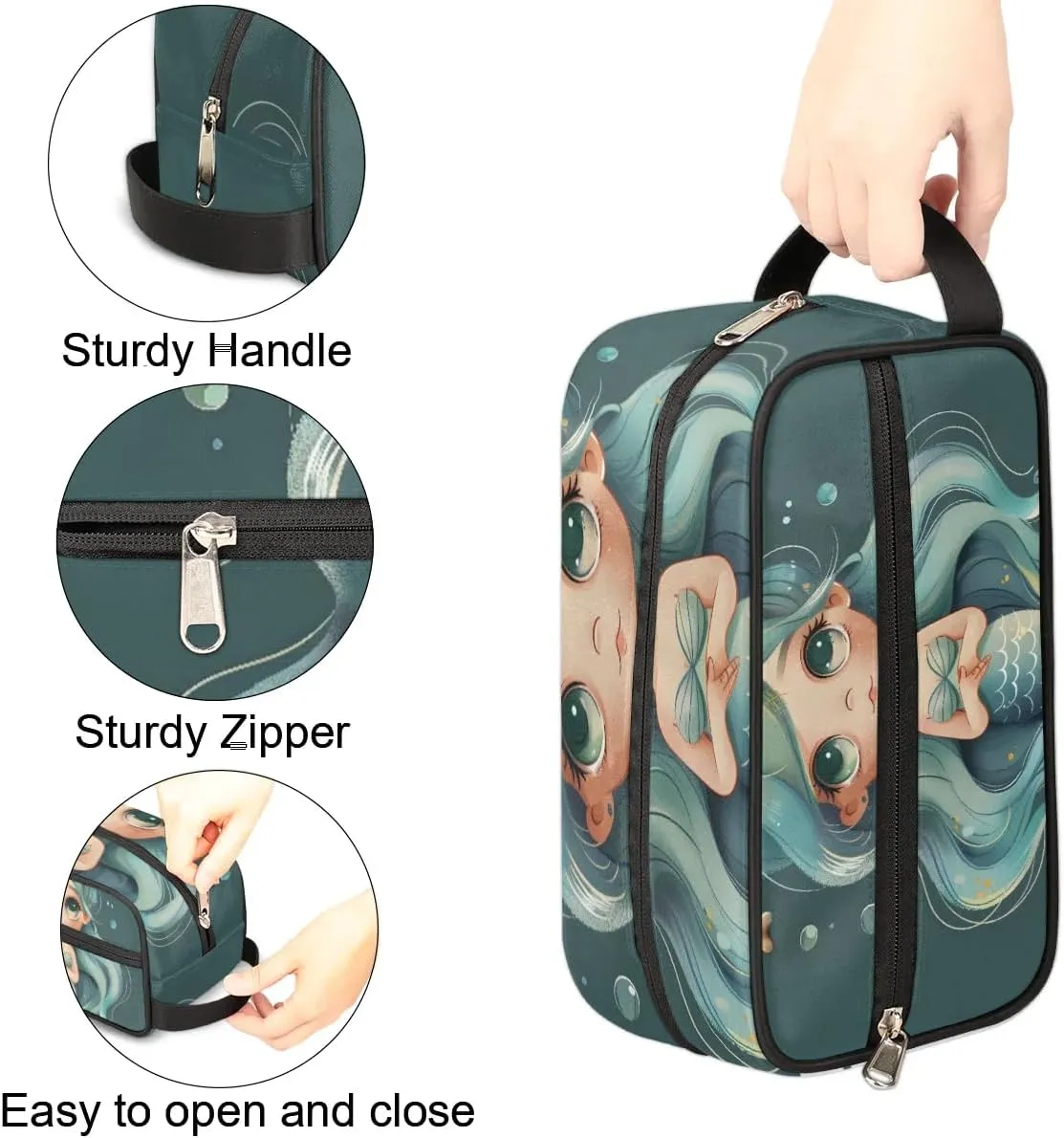 Travel Toiletry Bag for Women Men Mermaid Sea Hanging Cosmetic Bag Waterproof Makeup Bag for Shaving Makeup Toothbrush & Travel Essentials
