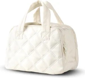 Travel Toiletry Bag – Large Lightweight Makeup Bag for Women, Wide-open Puffy Cosmetic Organizer with Dry-Wet Separation, Luggage Strap & Handle for Easy Travel, Gym, Essentials (WHITE)