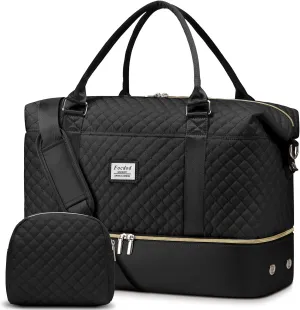 Travel Weekender Duffle Bags for Women: Overnight Bags with Shoe Compartment Large Carry on Weekend Bag with Toiletry & Wet Pocket Tote Duffel Bag Hospital Bag for Women Labor Delivery Black Brown