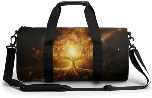 Tree with Golden Sacred Geometry Symbols Gym Bag Sports Duffle Bags for Men Women Travel Swimming Fitness with Shoe And Wet Compartment
