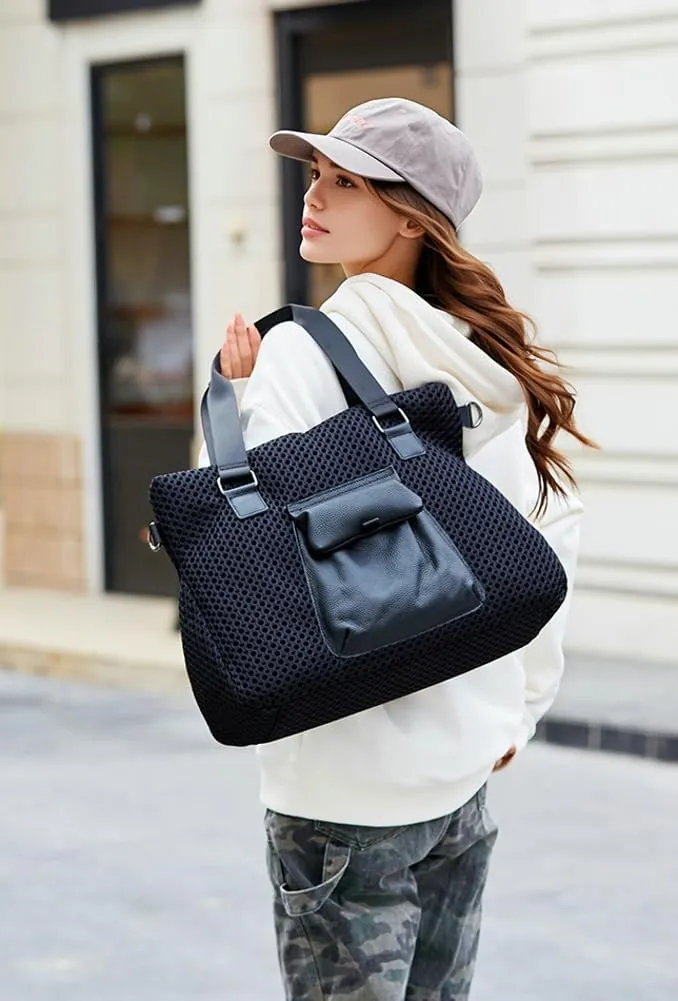 Trendy Mesh Duffle Bag for Travel Women Large Lightweight Shoulder Bags Tote Handbags Satchel Multi Pockets 2025