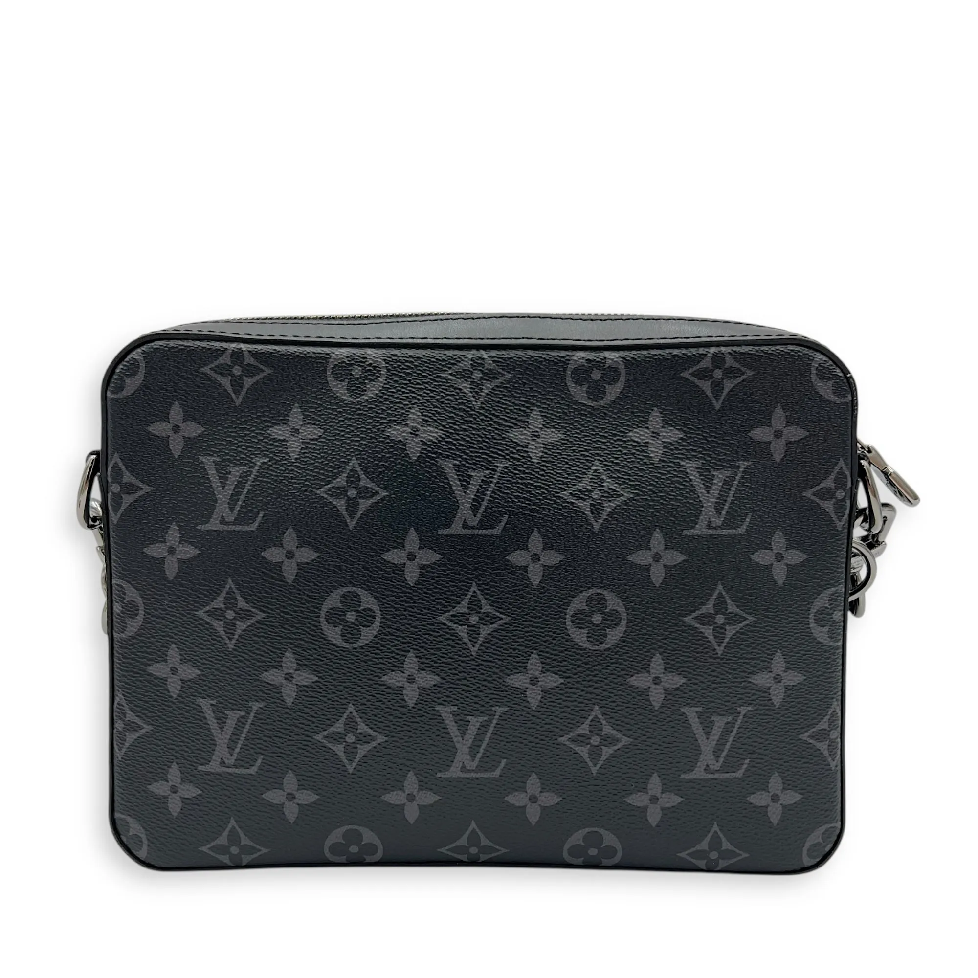 Trio Messenger Black in Monogram Coated Canvas, Silver hardware