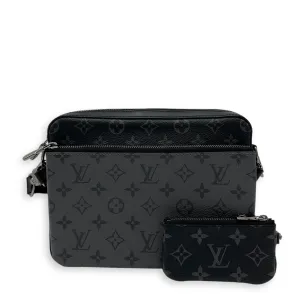 Trio Messenger Black in Monogram Coated Canvas, Silver hardware