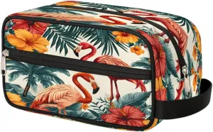 Tropical Beach Flowers Travel Toiletry Bag Wash Bag Portable Cosmetic Bag Toiletries Accessories Cosmetic Storage Bag Shower Shaving Bag Unisex Tropical Flamingo