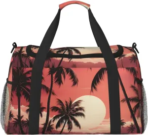 Tropical Plant Sunset Travel Duffel Bag Tote Bag Sports Gym Bag For Women And Men