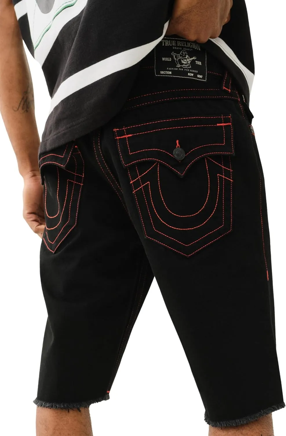 True Religion Men's Ricky SN Flap Short Fray Hem | Denim Shorts with Flap Pockets and Distressed Hem