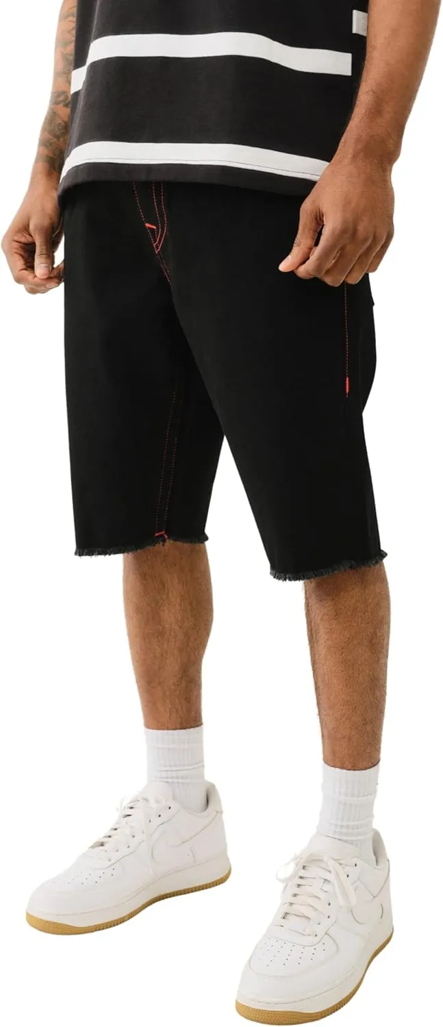 True Religion Men's Ricky SN Flap Short Fray Hem | Denim Shorts with Flap Pockets and Distressed Hem