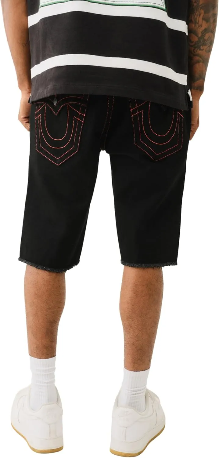 True Religion Men's Ricky SN Flap Short Fray Hem | Denim Shorts with Flap Pockets and Distressed Hem