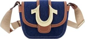 True Religion Women's Crossbody Bag, Denim Mini Flap Adjustable Shoulder Handbag with Horseshoe Logo