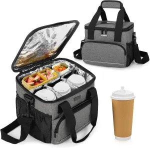 Trunab Tote Bag Reusable 4 Cups Drink Carrier for Delivery Insulated Drink Caddy with Removable Dividers