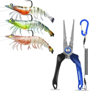 TRUSCEND Pre-Rigged Fishing Jig Lures for Freshwater and Saltwater, Lifelike Shrimp Crayfish Swimbait, Lockable Handy Fishing Pliers with Innovative Ergonomic Handle, Amazing Fishing Gear Gifts