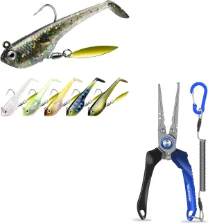 TRUSCEND Pre-Rigged Soft Fishing Lures, Well-Made Easy Catching Lures for Family Fishing, Lockable Handy Fishing Pliers with Innovative Ergonomic Handle, Amazing Fishing Gear Gifts