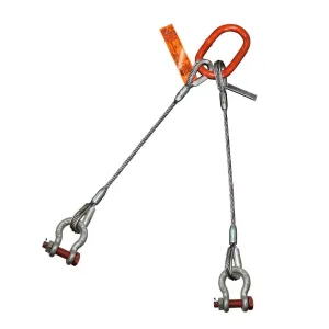 Two Leg Wire Rope Sling | 1.1 Ton Vertical Rated Capacity | Thimble-to-Bolt Anchor Shackle | 1/4" Dia. | 3' Length | EIPS 6x25 IWRC | Hanes Supply (HSI) Heavy Duty Rigging Cable