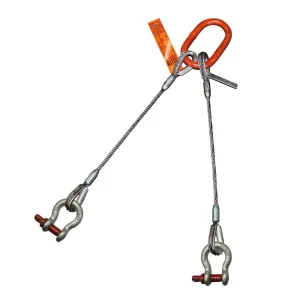 Two Leg Wire Rope Sling | 2.5 Ton Vertical Rated | Thimble-to-Screw Pin Anchor Shackle | 3/8" Dia. | 3' Length | EIPS 6x25 IWRC | Hanes Supply (HSI) Heavy Duty Rigging Cable for Lifting and Towing