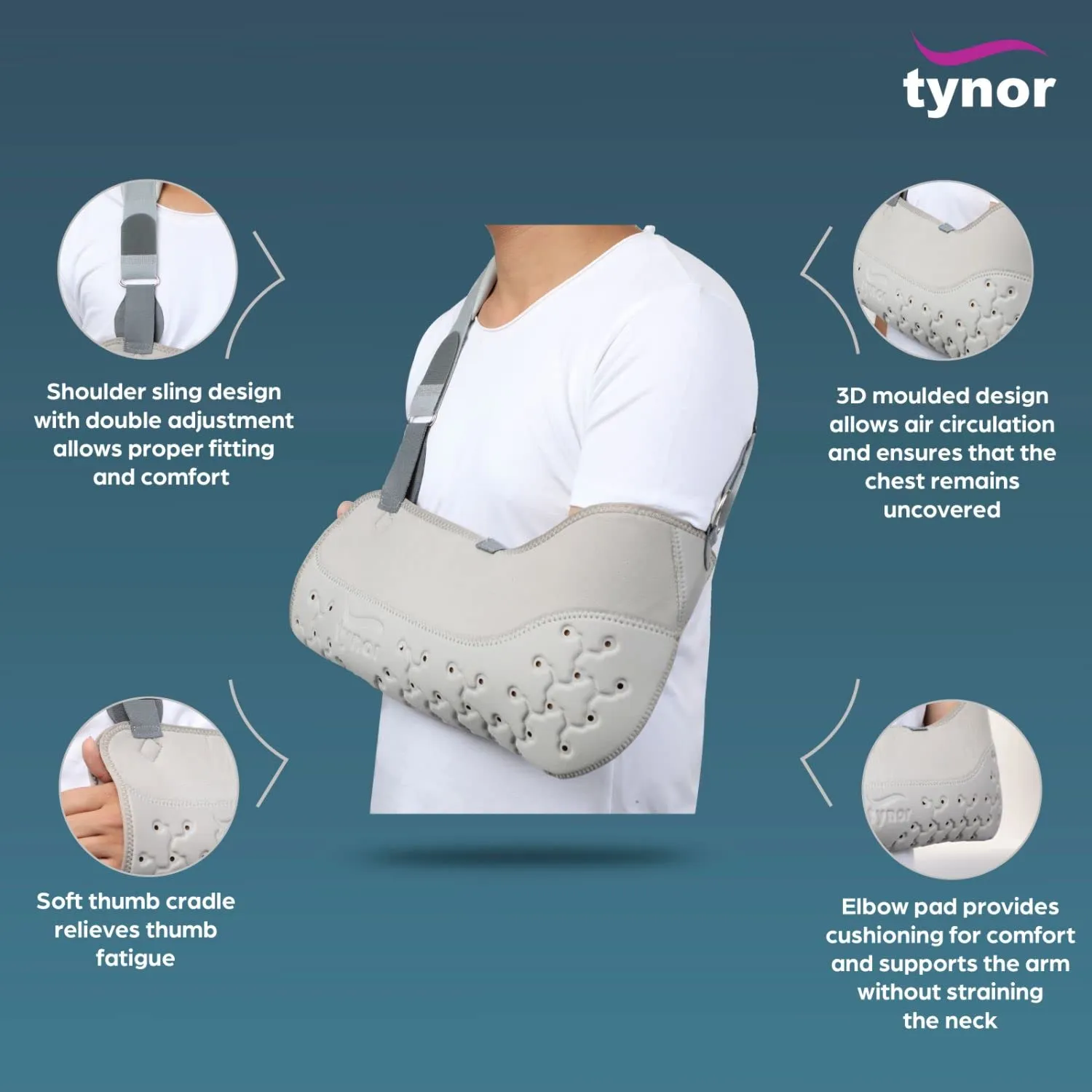 Tynor Pouch Arm Sling Urbane for Shoulder Immobilizer, Injury Support, Fractured, Dislocated, Broken Arm, Rotator Cuff, Adjustable Padded Medical Sling with thumb loop, Shoulder Brace for Women and Men for Left and Right Arm