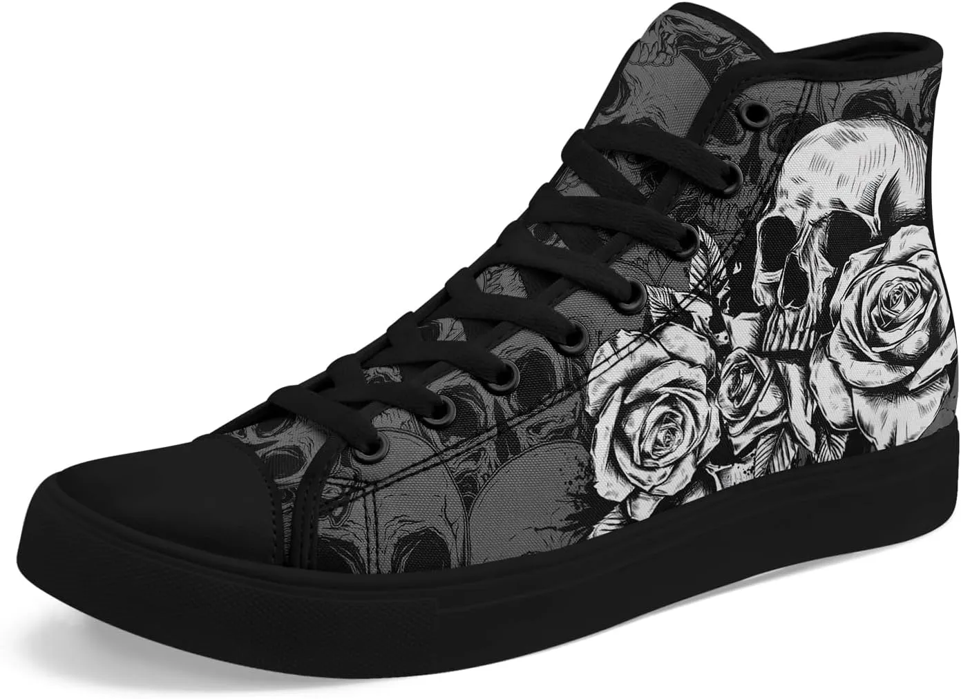Unisex Skull High Tops for Women Cool Design Black Canvas Shoes Classic Lace Up Fashion Sneakers Streetwear