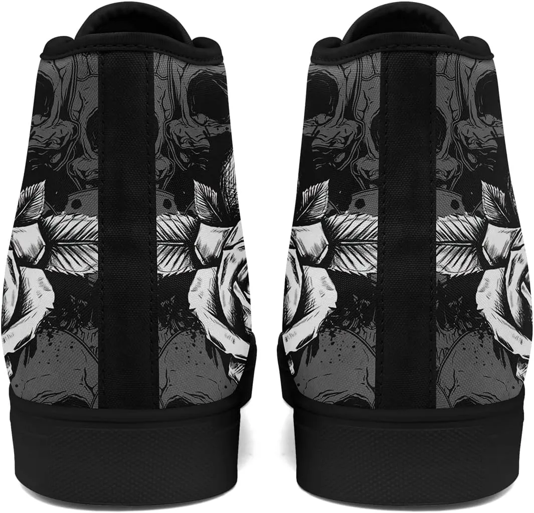 Unisex Skull High Tops for Women Cool Design Black Canvas Shoes Classic Lace Up Fashion Sneakers Streetwear