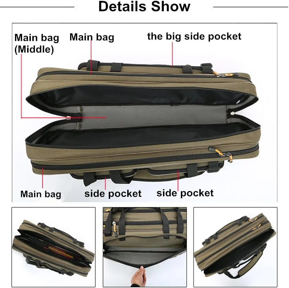 UNISTRENGH 3 Layers Portable Folding Fishing Rod Carrier Reel Case Bags Fish Pole Tools Soft Case Pro Gear Tackle Storage Bag for Shoulders,Handles (3 layers/80cm)