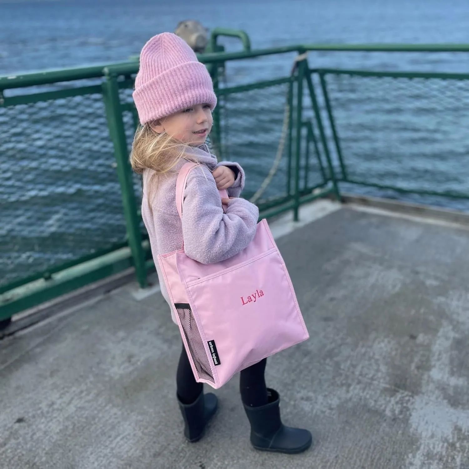 Urban Infant Tote Bag for Kids - Outer Pocket, Name Tag, 2 Mesh Bottle Holders, and Zippered Top