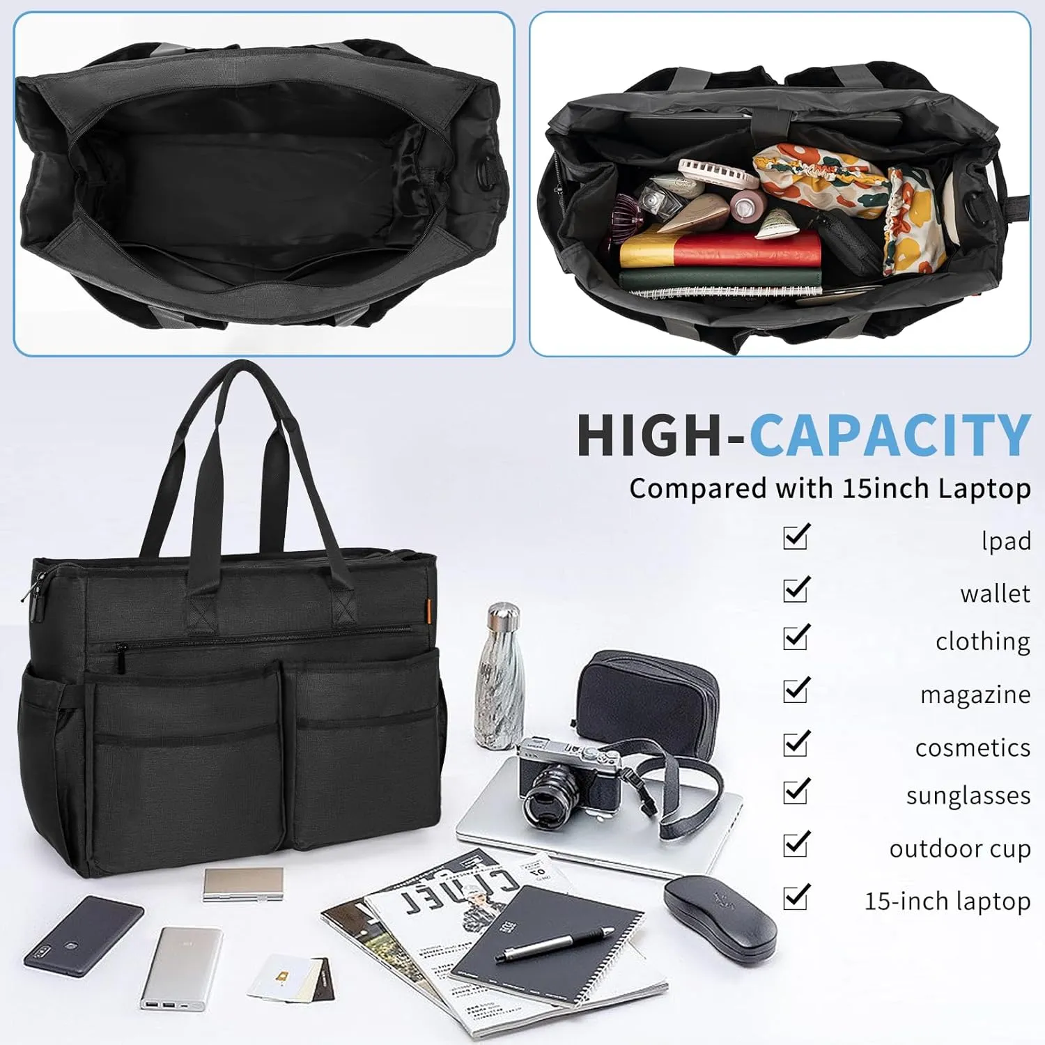 Utility Tote Bag for Women, Multi Pockets Shoulder Bag with Zipper, Laptop Handbag for Teacher, Working Women, Nurses