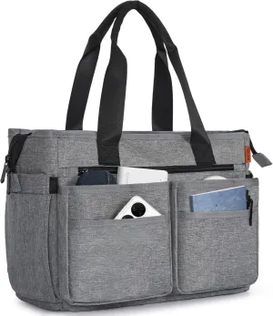 Utility Tote Bag for Women, Multi Pockets Shoulder Bag with Zipper, Laptop Handbag for Teacher, Working Women, Nurses