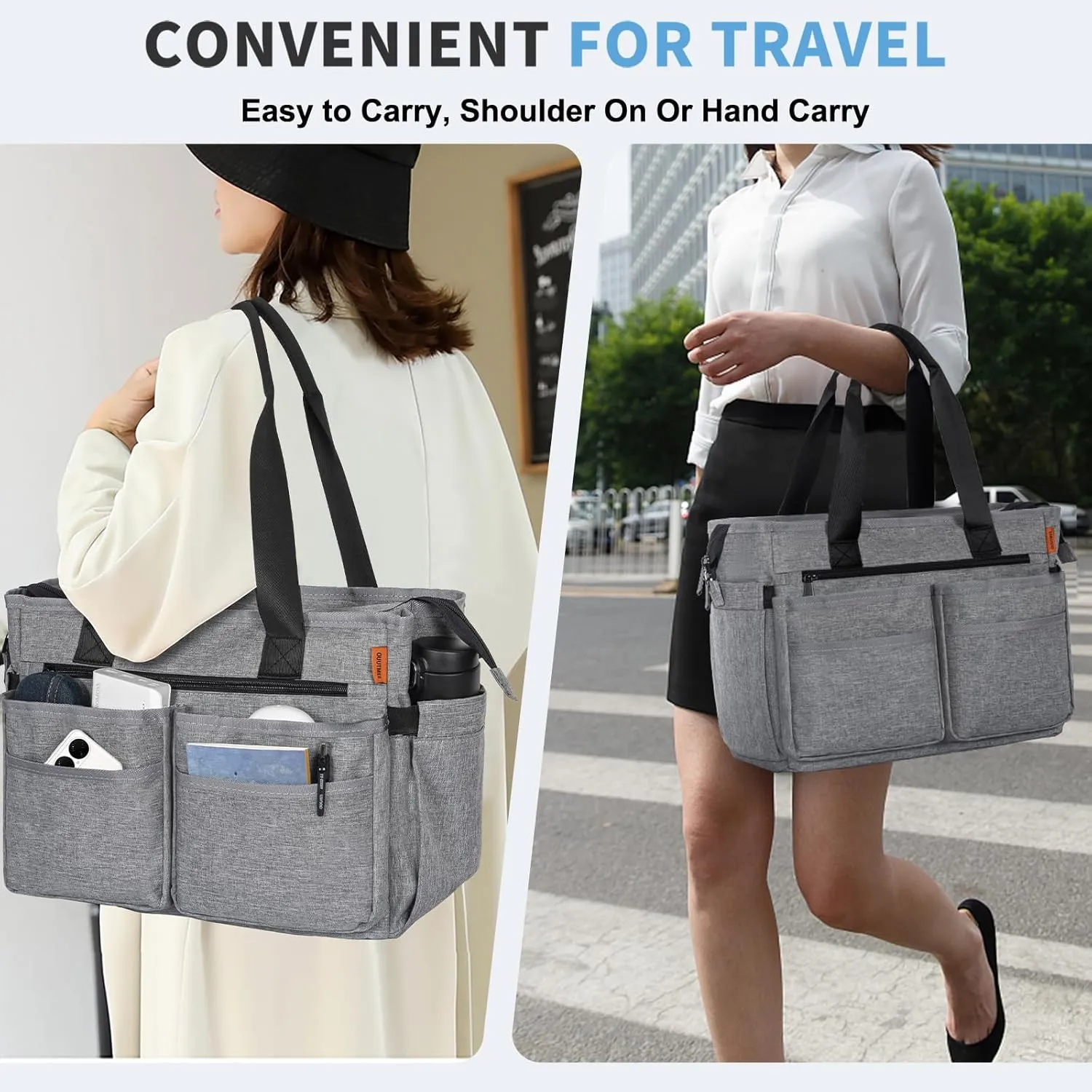 Utility Tote Bag for Women, Multi Pockets Shoulder Bag with Zipper, Laptop Handbag for Teacher, Working Women, Nurses