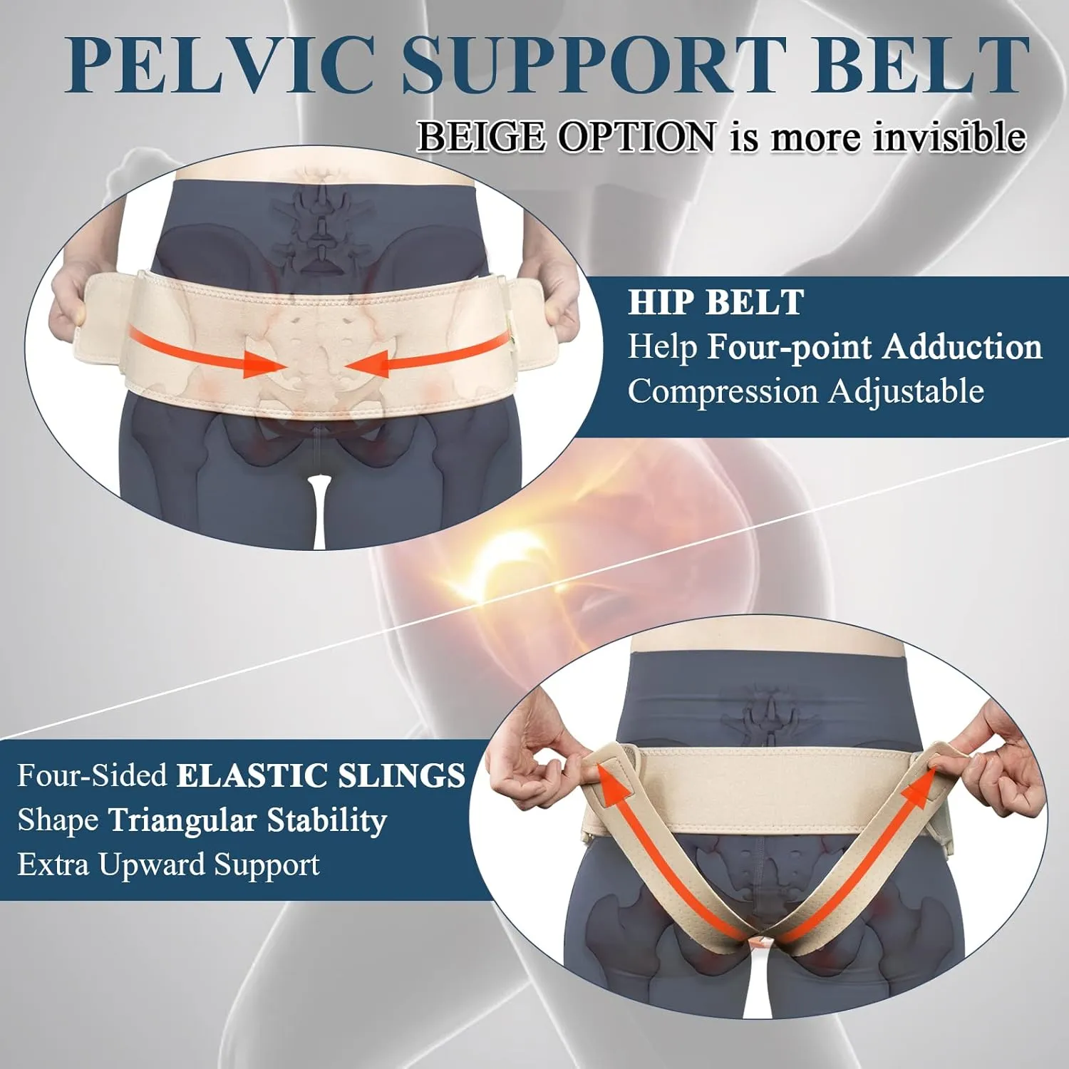 V-Sling Pelvic Support Belt for Prolapse, Pregnancy SPD, Vulvar Varicosities, LCS, Pelvic Floor, Organ Prolapse Support Relieve Tilted or Twisted Pelvis Girdle Pain FSA or HSA eligible (Beige Large)