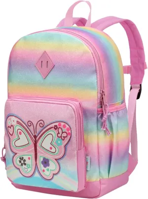 VASCHY Toddler Kids Backpacks Girls, Cute Water Resistant Giltter Rainbow Butterfly Daycare Bags for Preschool Kindergarten,Rucksack School bag Bookbag for Children