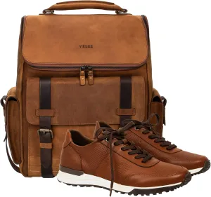 VELEZ 10 Mens Brown Business Casual Sneakers   Top Grain Leather Backpack for Men Brown Designer Bookbag Business Casual Shoulder Bag