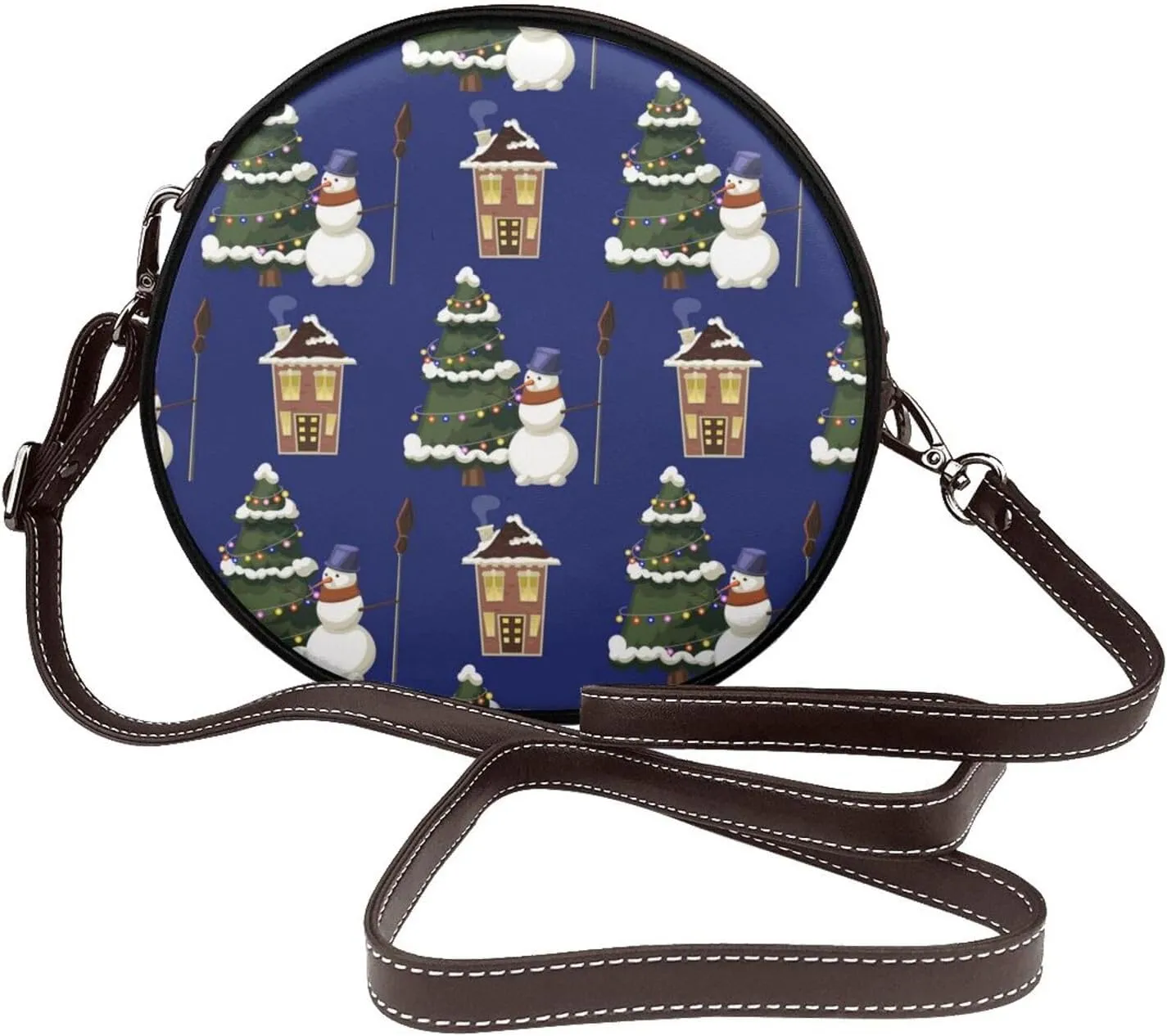 Vintage PU Leather Crossbody Purse Satchel, Small Cute Crossbody Round Bags for Women Sling Shoulder Bag